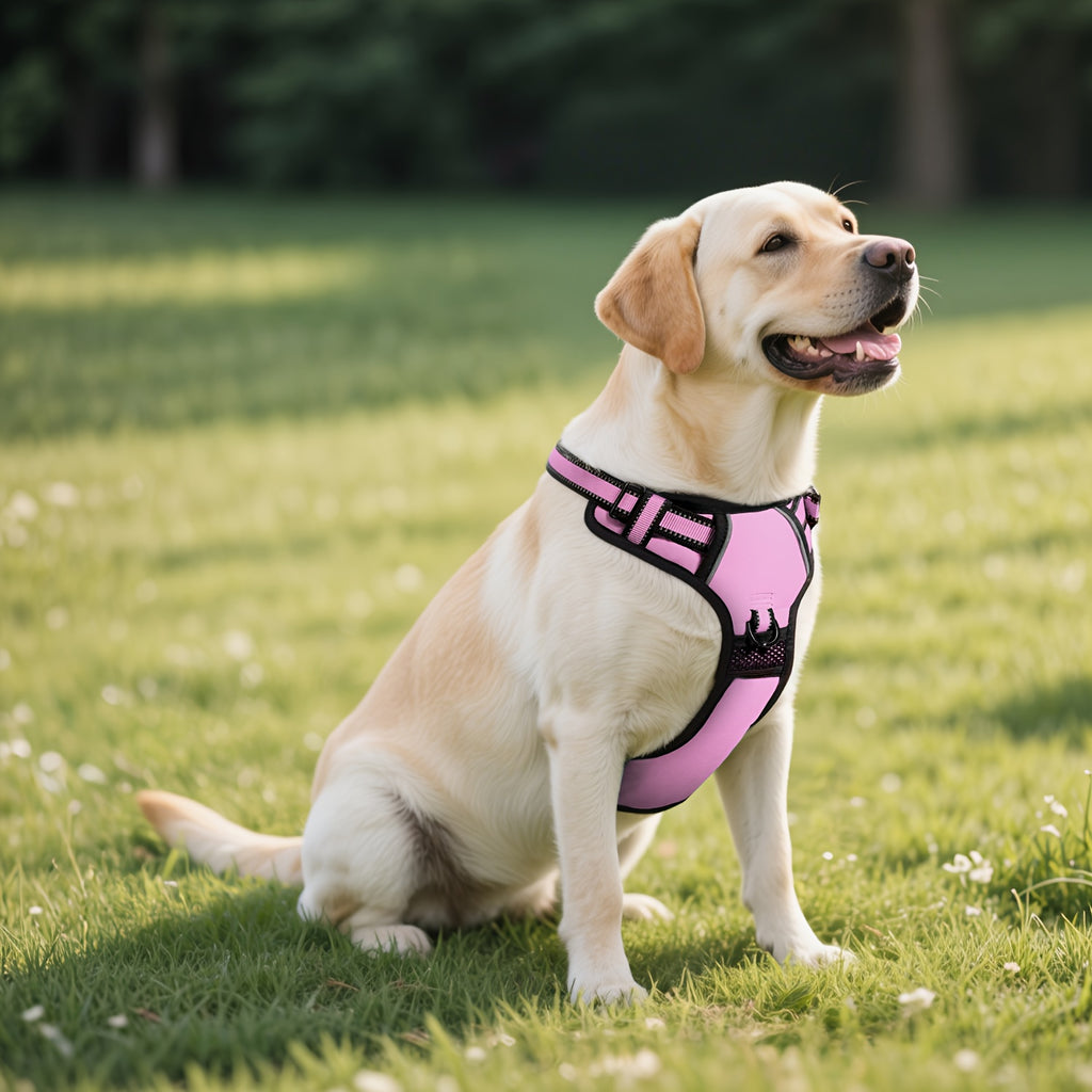 No Pull Dog Harness Set with Three-Buckle Open-Neck Design, Reflective Adjustable Vest, Padded Handle, Leash and Seat Belt, XS-XL