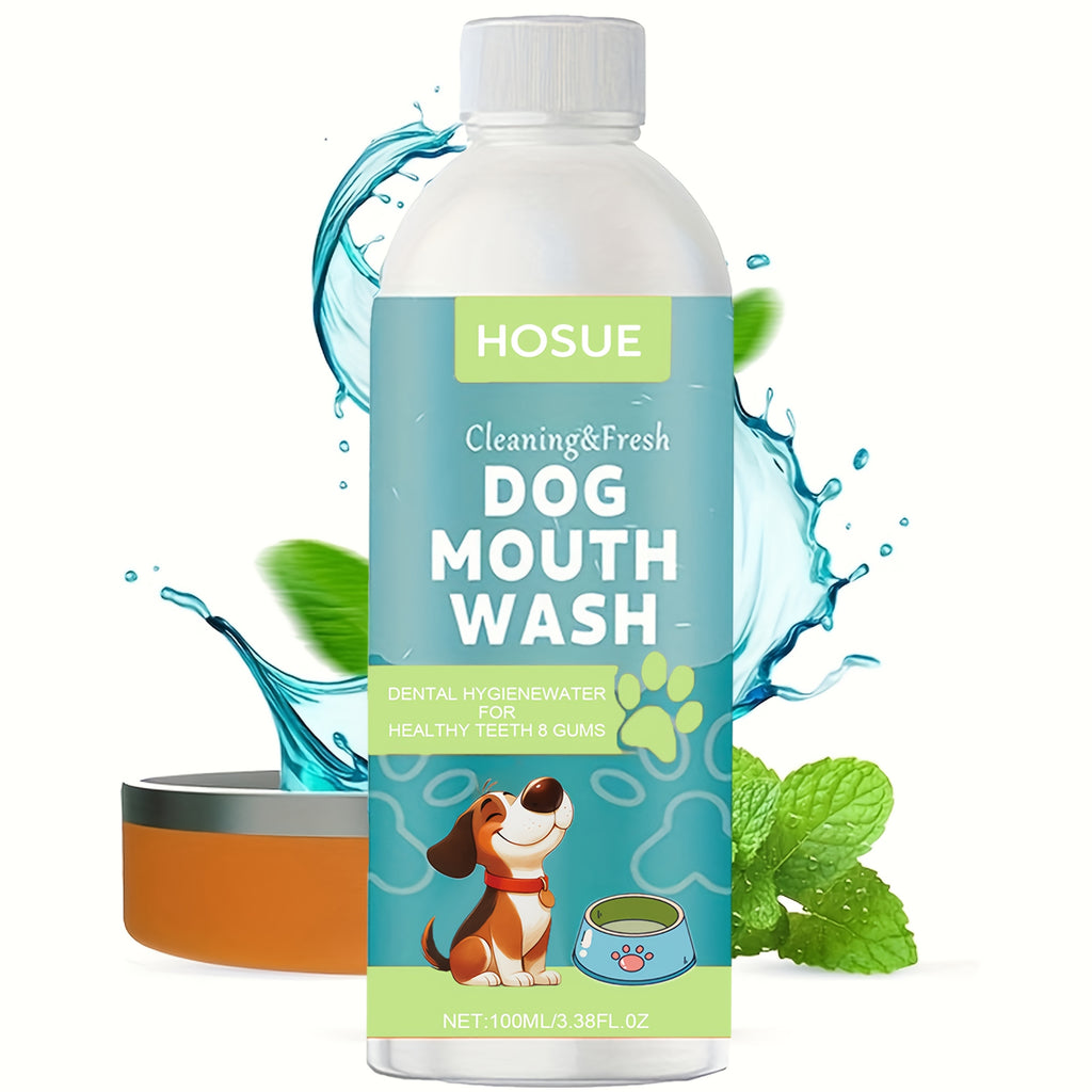 Dog Mouthwash with Peppermint Extract, 100ml 3.38 fl oz Oral Care Liquid for Fresh Breath and Label-Directed At-Home Canine Care Routines