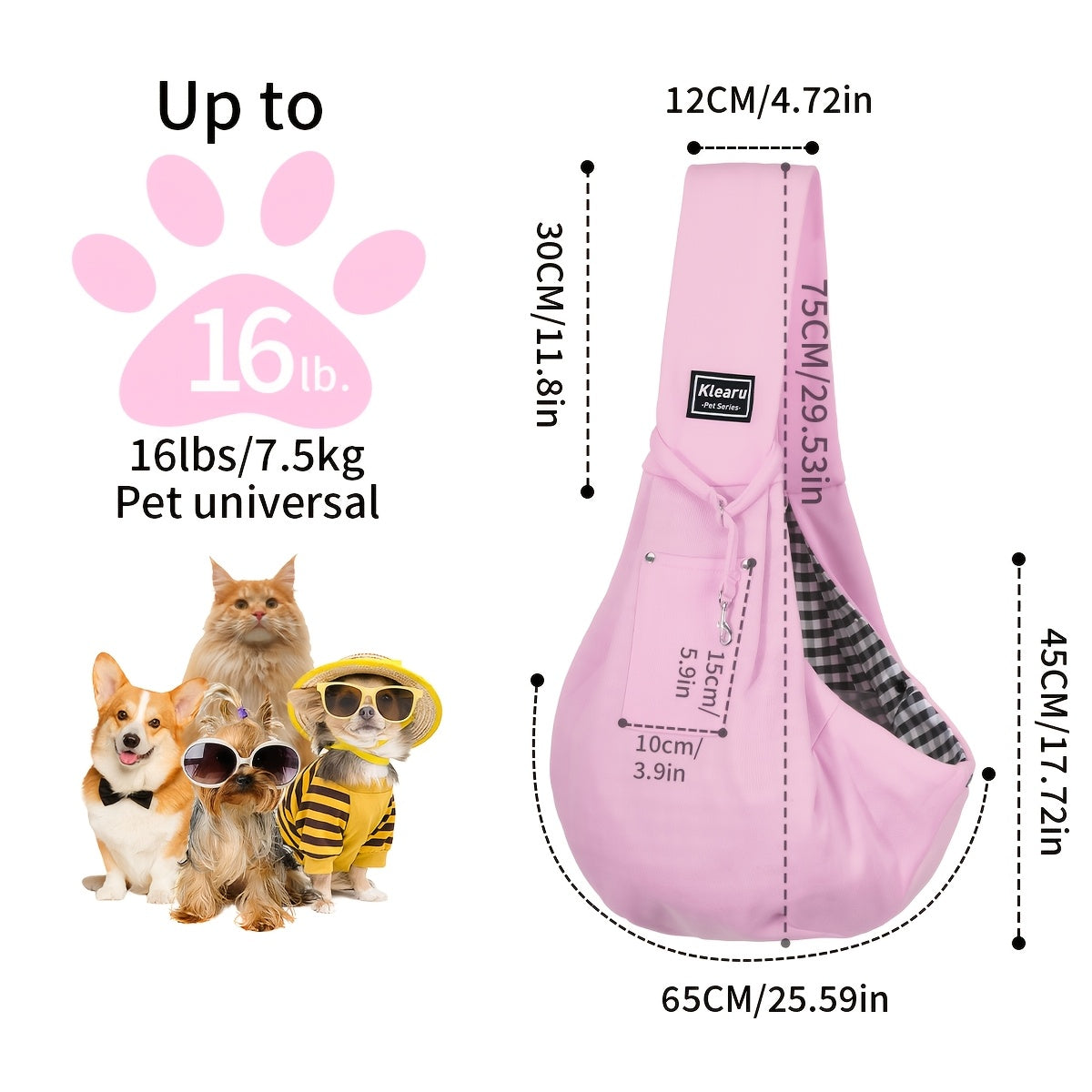 Crossbody Pet Carrier Sling for Dogs and Cats, Lightweight Breathable Foldable Travel Bag with 15 Poop Bags and Dispenser for Everyday Outings