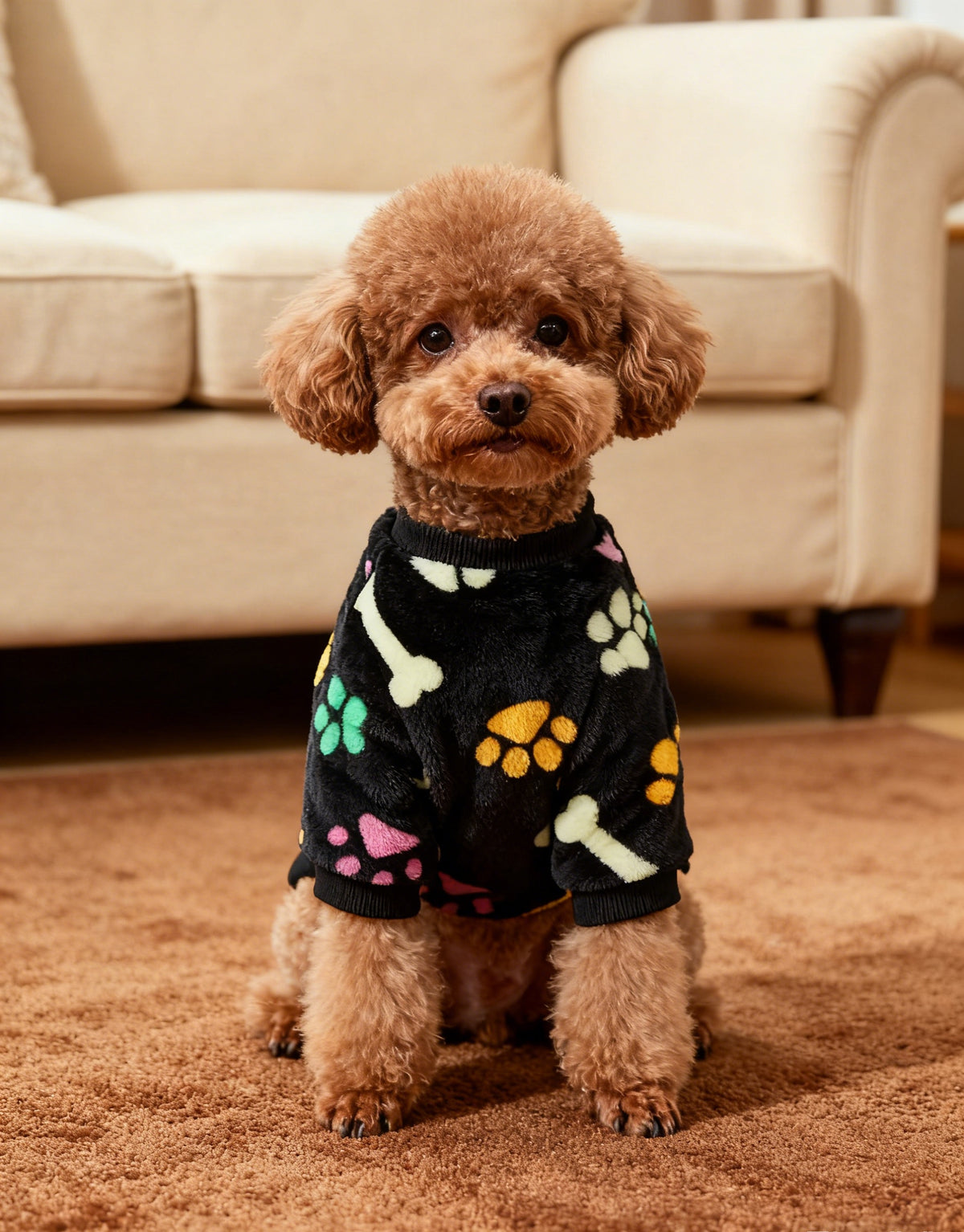 Warm Winter Dog Sweater for Small Medium Dogs, Soft Paw Print Puppy Cold Weather Outfit, Cozy Pet Apparel for Chihuahua Schnauzer Teddy Breeds, XS-XXL