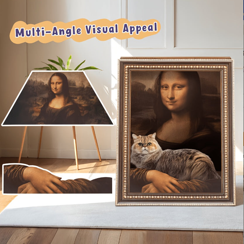 Cat Scratcher Board with Oil Painting Art, 21-Inch Corrugated Cardboard Scratching Pad for Indoor Cats, Decorative No-Assembly Claw Care