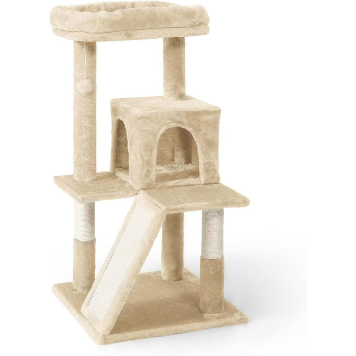 Cat Tree with Scratching Ramp, 37 Inch Indoor Cat Tower with Widened Padded Perch, Sisal Posts, Hammock and Cozy Condo for Cats and Kittens