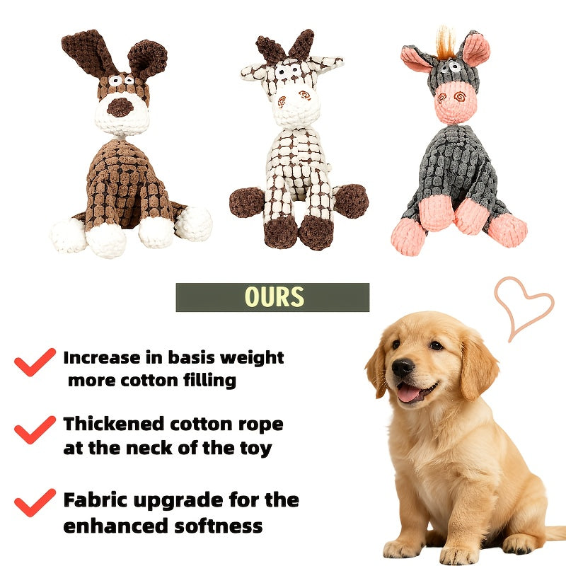 Soft Squeaky Puppy Toys for Small and Medium Dogs, Stuffed Plush Toys for Supervised Fetch and Gentle Play, Brown Single or Pink White Brown 3-Pack
