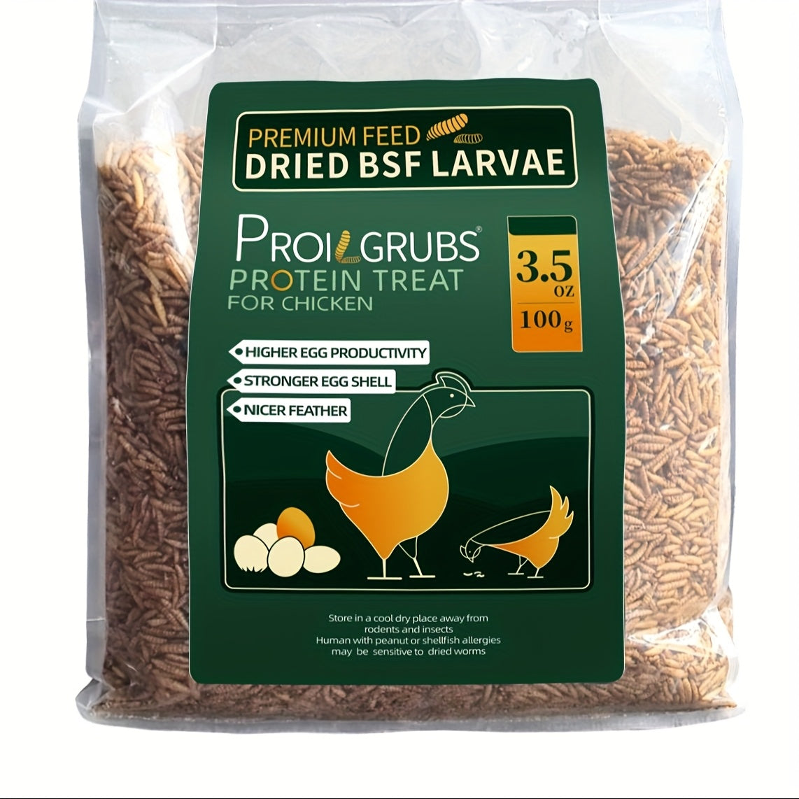 Dried BSFL Chicken Treats, Black Soldier Fly Larvae in 3.5 to 14 oz Packs for Backyard Poultry Snacks, Duck Feeding and Wild Bird Feeders