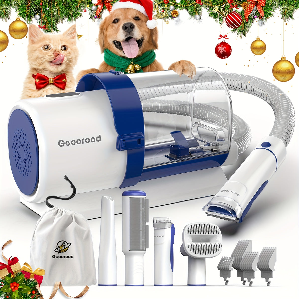 Dog Grooming Vacuum Kit G2 with Clippers, 2.5L Hair Collection Canister, 4 Grooming and Cleaning Tools and 3 Suction Levels, Blue or Green