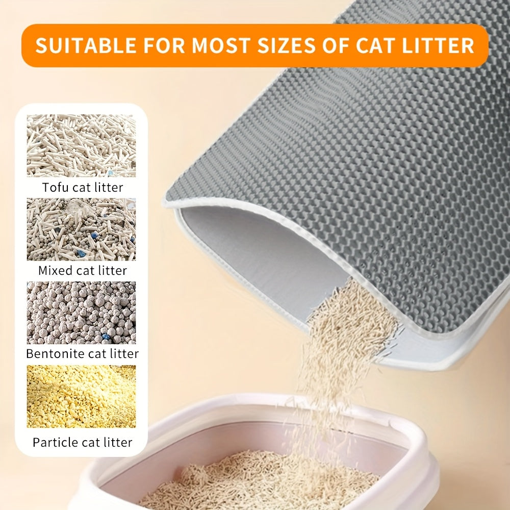 Honeycomb Litter Mat for Cats, Extra Large 27.6 x 47.2 Inch Gray Double-Layer EVA Litter Catcher with Non-Slip Design for Multi-Cat Homes