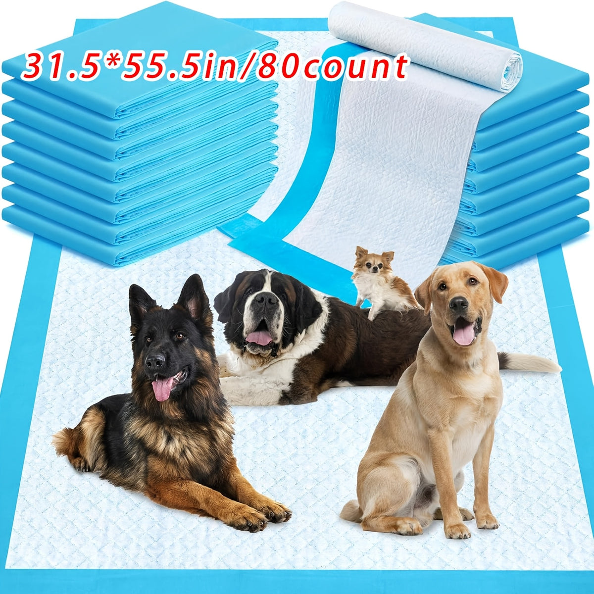 Dog Pee Pads for Large Breeds and Senior Dogs, Absorbent Leak-Resistant Puppy Potty Training Pads in Multiple Sizes, 39 to 119 Count Options
