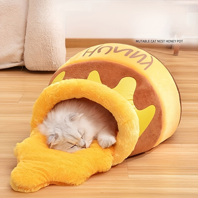 Honey Jar Cat Bed with Thick Inner Cushion, Soft Warm Indoor Cat Nest for Fall and Winter, Detachable Washable Cozy Sleeping Retreat