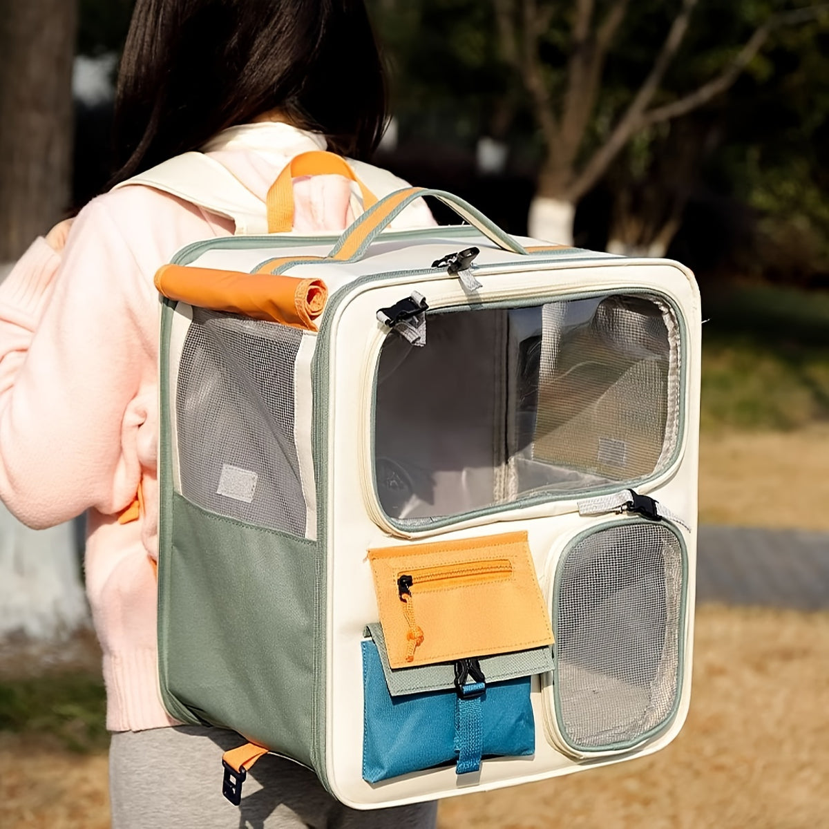 Cat Carrier Backpack with Collar Set, 11.89-Gallon Ventilated Pet Travel Bag for Cats and Dogs Under 27.56 lbs, Everyday Outings