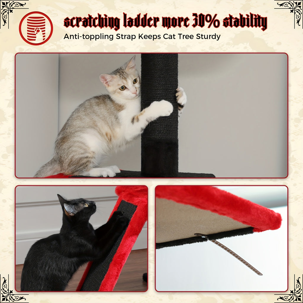 5-Tier Floor to Ceiling Cat Tree, 83–108 Inch Adjustable Indoor Cat Tower with Condo, Hammock, Scratching Post and Ladder in Seven Color Options