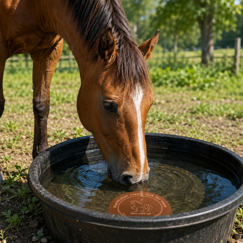 Horse Water Trough Copper Discs, 2-Pack 4-Inch Horse Pattern Inserts with Three-Point Support, Reusable Accessories for Compatible Drinking Containers