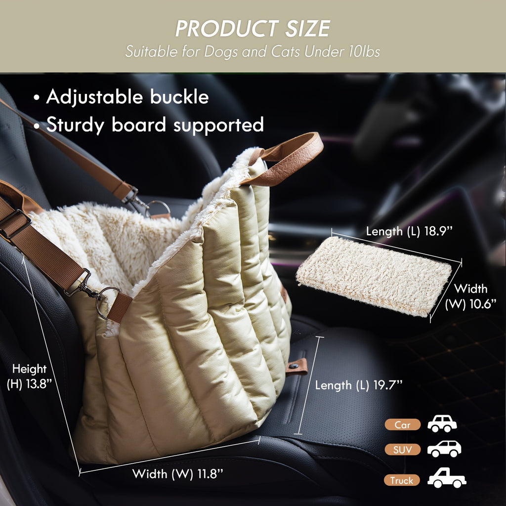 Small Dog Car Seat and Travel Tote for Dogs up to 10 lbs, Soft Fleece Interior Pet Carrier and Indoor Outdoor Bed in Eucalyptus Green