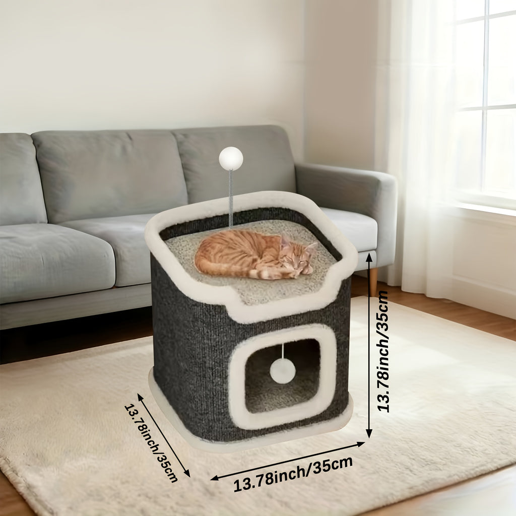Cat Condo Tower with Foldable Design, Gray Indoor Cat Hideaway with Top Lounge, Detachable Panels and Scratching Surface, DC 13IN or 23IN-M Options