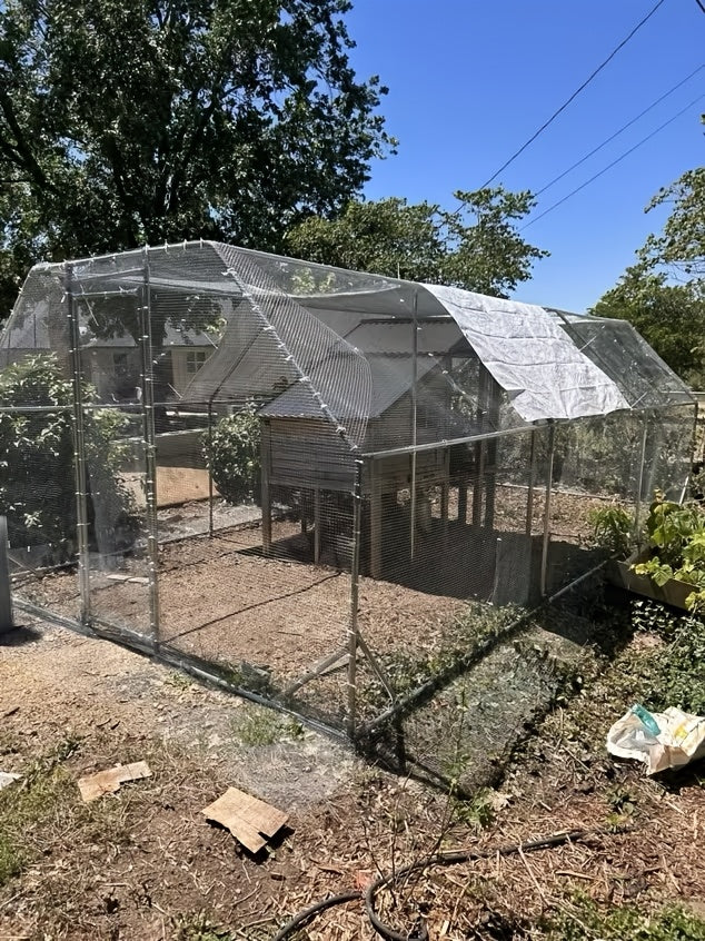 Metal Chicken Coop with UV-Resistant Cover, Walk-In Outdoor Poultry Enclosure for Backyard Hens with Flat, Dome or Spire Roof Options