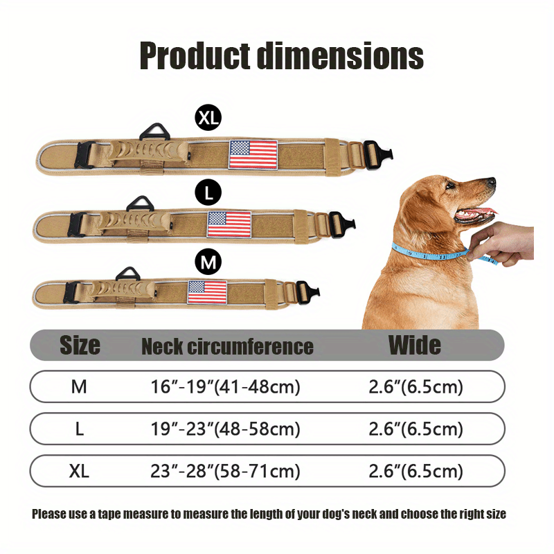 Tactical Dog Collar 2.6 Inch Wide with Padded Control Handle, Reflective Adjustable Nylon and Mesh Collar with Metal Buckle and 2 Patches, M L XL