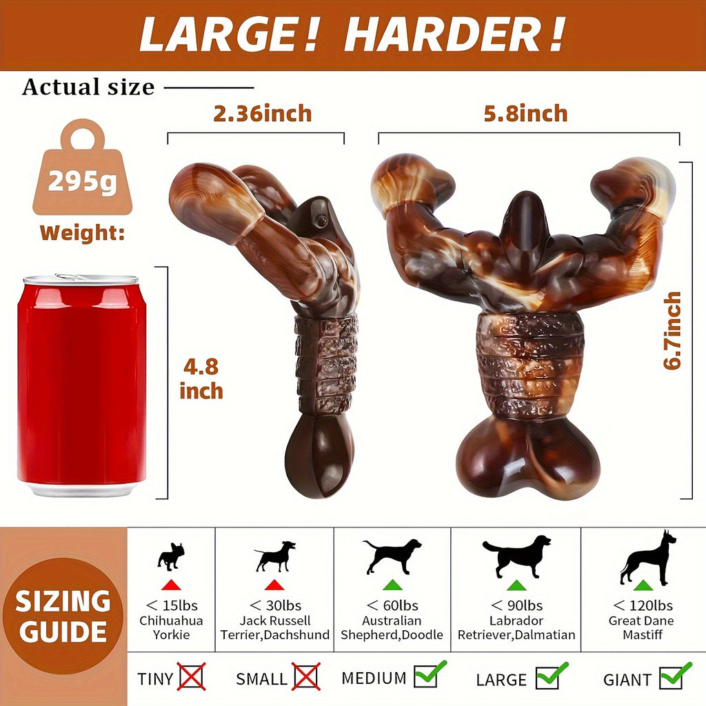 Bacon Flavored Nylon Dog Chew Toy, Lobster-Shaped Textured Bone for Medium and Large Dogs, Brown and Cream Supervised Chewing and Daily Play