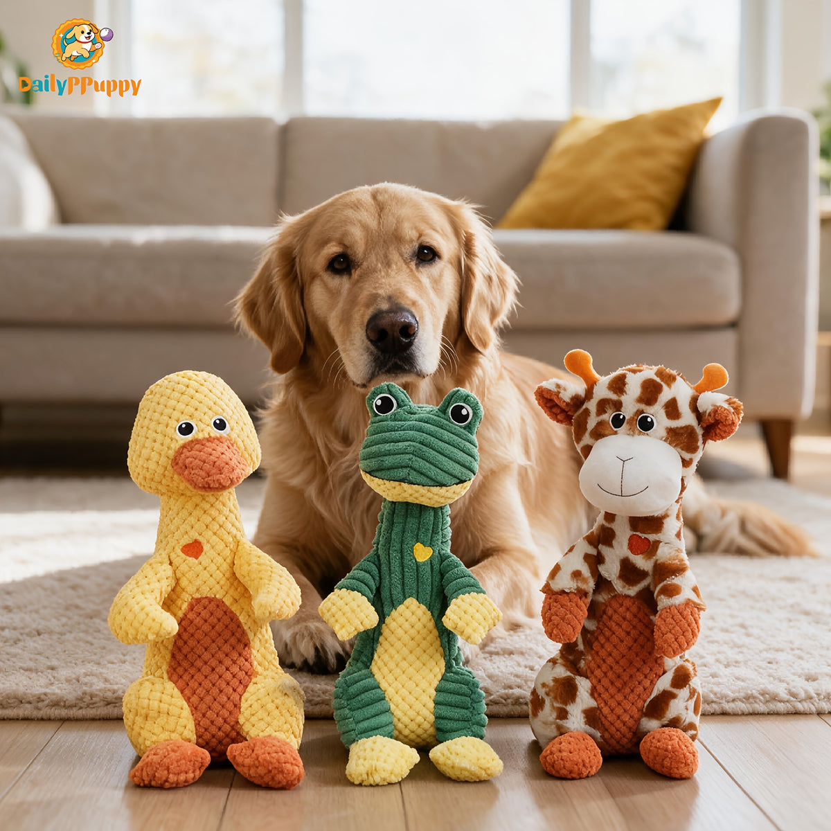 Squeaky Dog Toy with Plush Animal Design for Interactive Tug and Supervised Play, Sweet Heart Duck, Deer or Frog Pet Gift Options