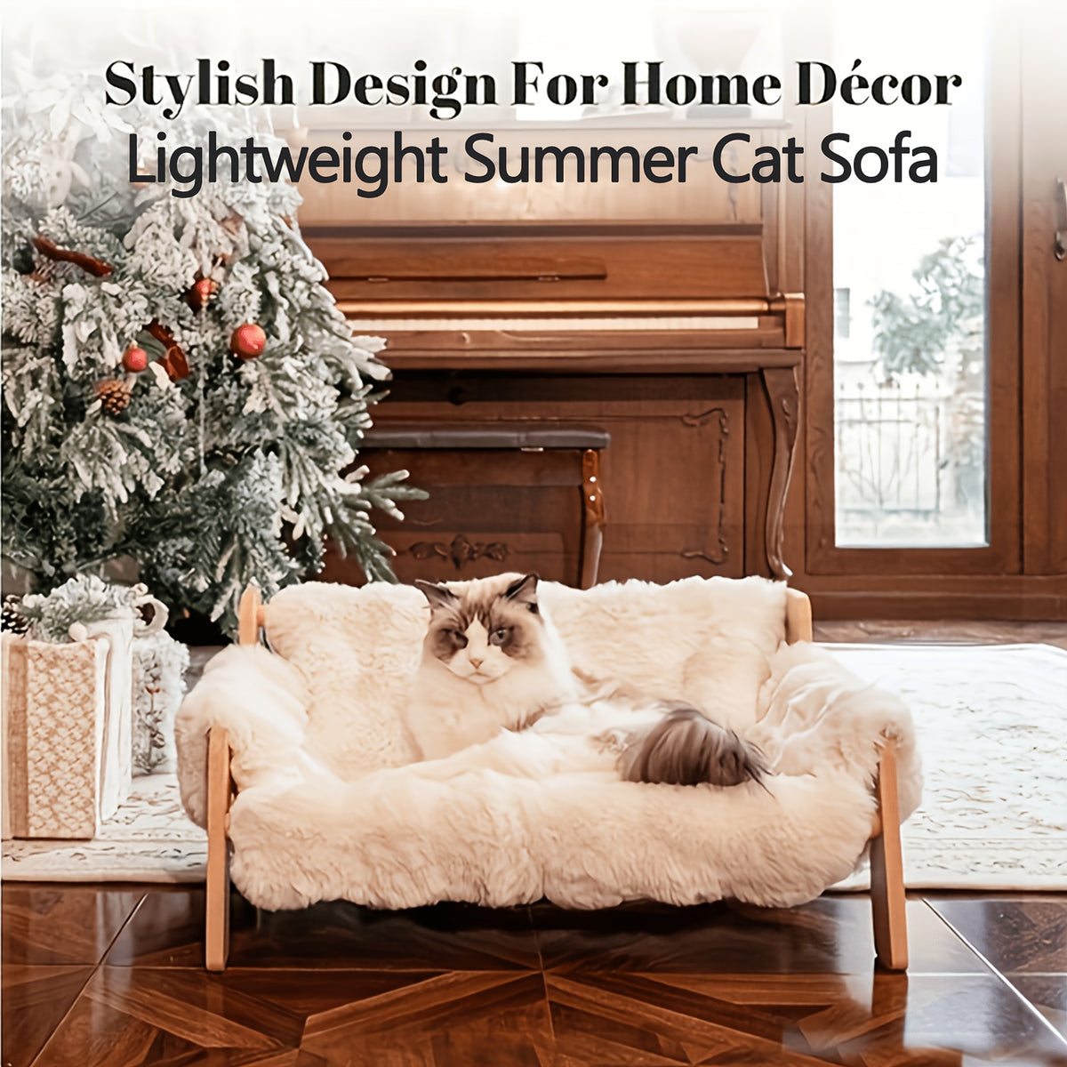 Pet Sofa Bed for Cats and Small Dogs, Elevated Lounge Furniture Listing with White, Grey and Bamboo Mat Style Options for Home Rest