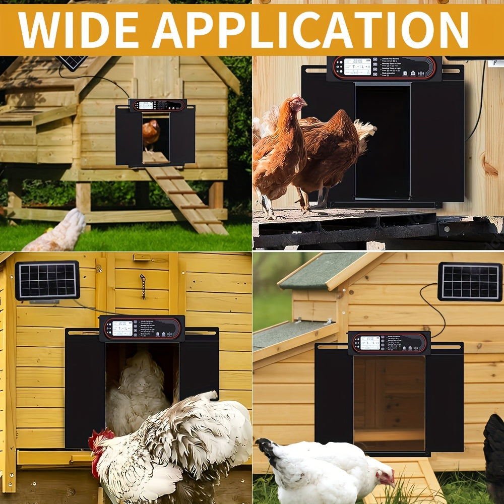 Horizontal Sliding Chicken Coop Door with Dual Opening, Remote and Manual Control, USB Backup and Black Finish for Backyard Poultry Coops