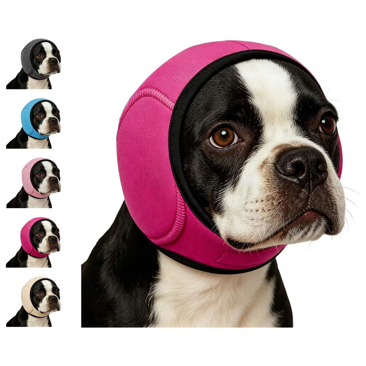Dog Ear Wrap Grooming Hood, Adjustable Soft Ear Cover with Hook-and-Loop Closure for Supervised Bath-Time and Grooming Routines, Three Sizes and Five Colors