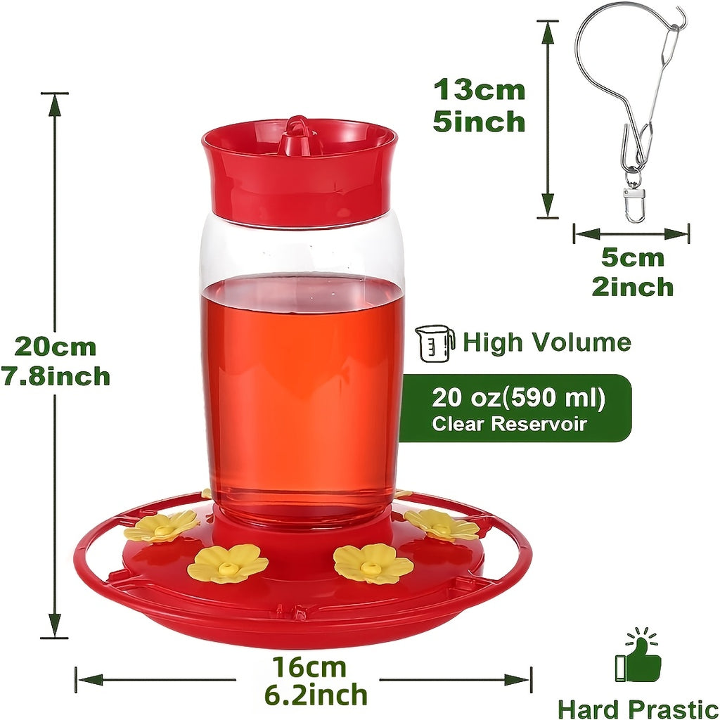 Hummingbird Feeders for Outdoors Hanging, 2-Pack Red 20 oz Nectar Feeders with Ant Moat, Six Flower Feeding Ports and Circular Perch