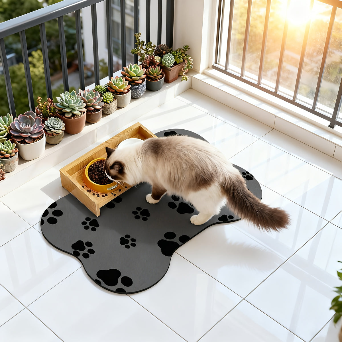Dog Bowl Mat with Rubber Backing, Absorbent Non-Slip Pet Feeding Pad for Cat and Dog Food and Water Bowls, Two Sizes and Three Footprint Styles