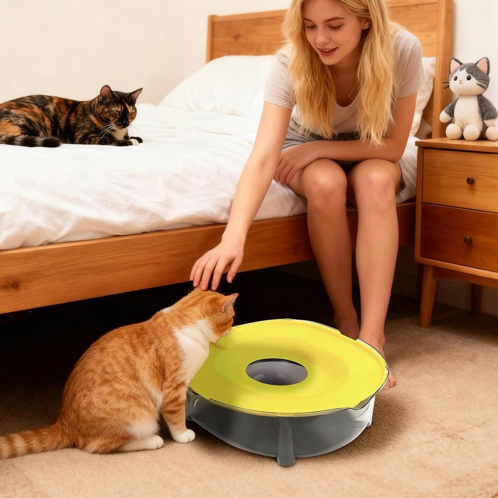 Cat Litter Pan Set with Bottom Bowl, Removable Anti-Splash Kitten Toilet for Home and Apartment Potty Routines, Blue Pink or Yellow