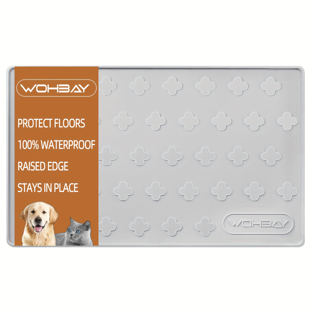 Pet Feeding Mat with Raised Edge, BPA-Free Non-Slip Dog and Cat Food Water Bowl Placemat, Dishwasher Safe in 34 x 22 or 17 x 12.6 Inches