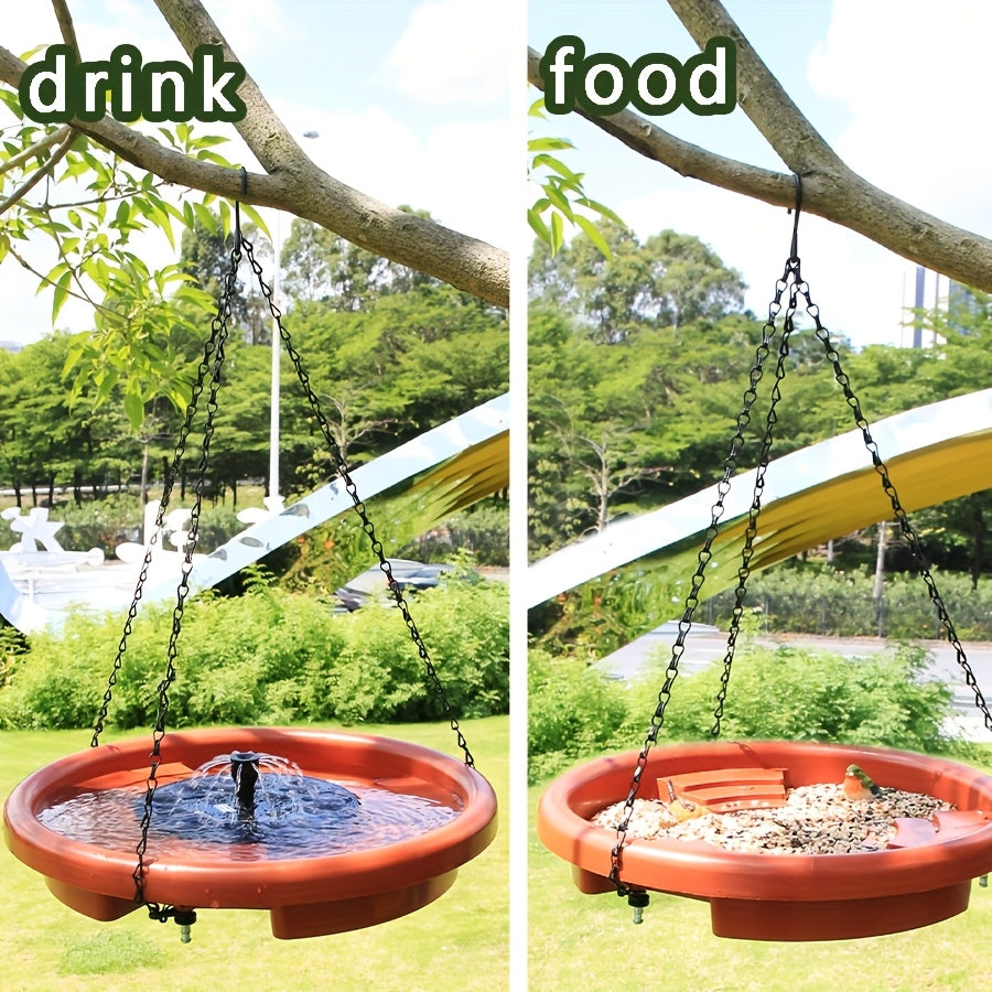 Hanging Solar Bird Bath Fountain with 30 cm Basin, Solar Water Pump and Spray Nozzles for Outdoor Garden, Patio and Backyard Decor