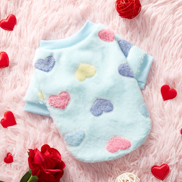 Dog Sweatshirt for Small Medium Dogs, Pink Heart Fleece Puppy Sweater Without Hood, Warm Soft Pet Clothes for Autumn Winter Cold Weather, Cute Valentine's Day Outfit for Chihuahua Poodle and Cats