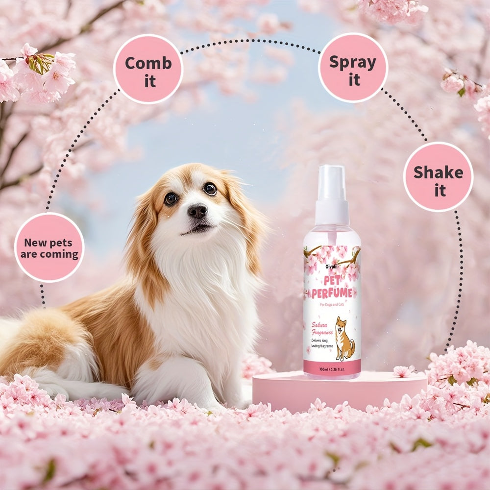 Cherry Blossom Pet Perfume Spray 100ml, Sakura Scented Pet Deodorizing Mist and Dog Cologne for Label-Directed Grooming Routines