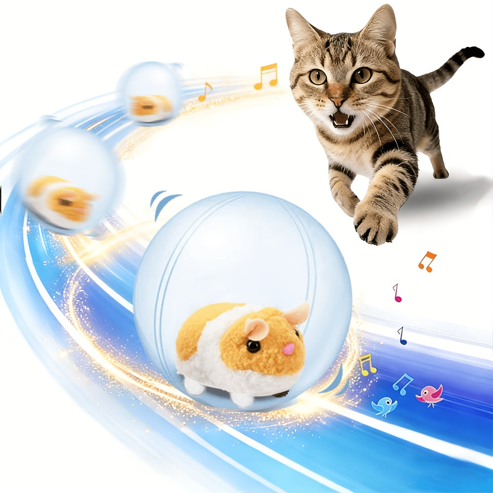 Motion Activated Cat Ball Toy, USB Powered Automatic Moving Pet Toy for Indoor Chase Play with Blue or Pink Rabbit and Squirrel Options