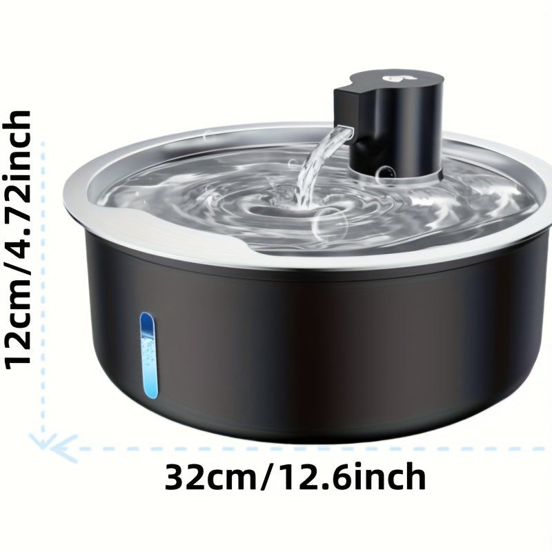 Pet Water Fountain 8L with Water Level Window, Silvery Stainless Steel Drinking Dispenser for Dogs and Cats with Selected Filter Bundle Options