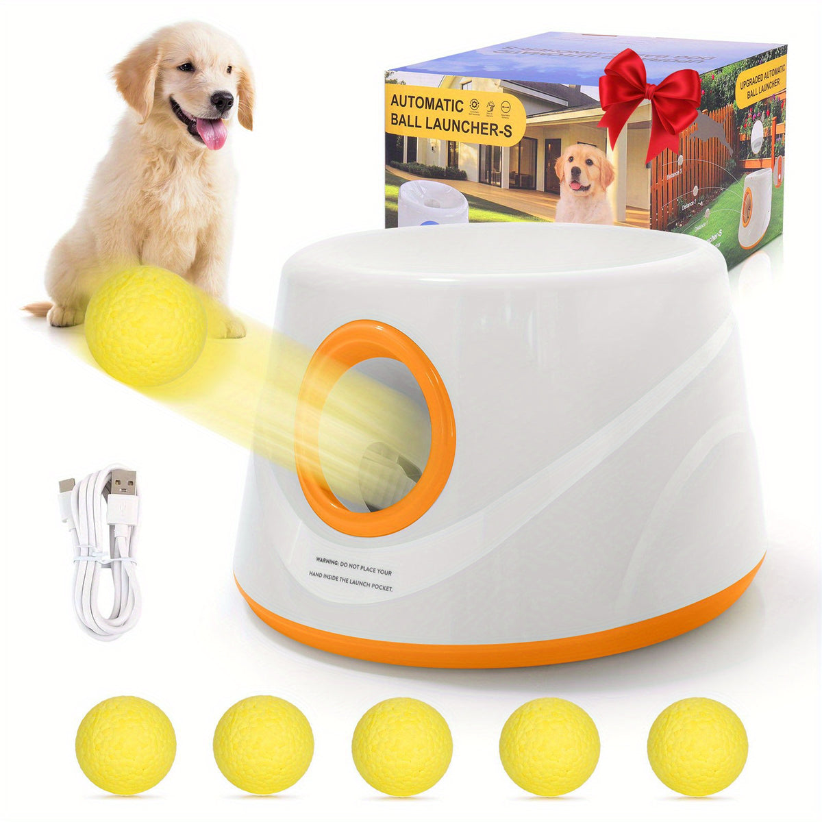 Automatic Dog Ball Launcher with 5 Balls, Adjustable Distance Fetch Machine for Small and Medium Dogs, Supervised Indoor and Outdoor Play