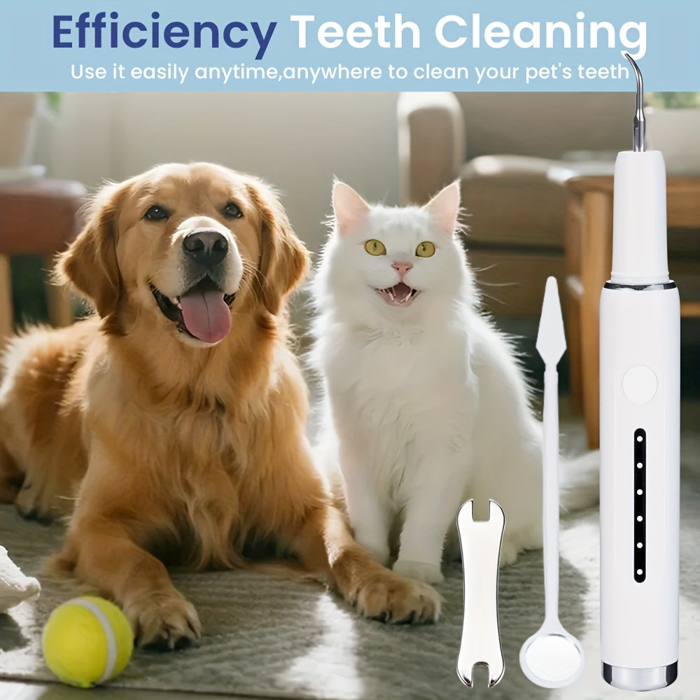 Electric Pet Tooth Cleaner for Dogs and Cats, USB Rechargeable Oral Care Kit with Sonic and Manual Modes, White Dental Cleaning Tool