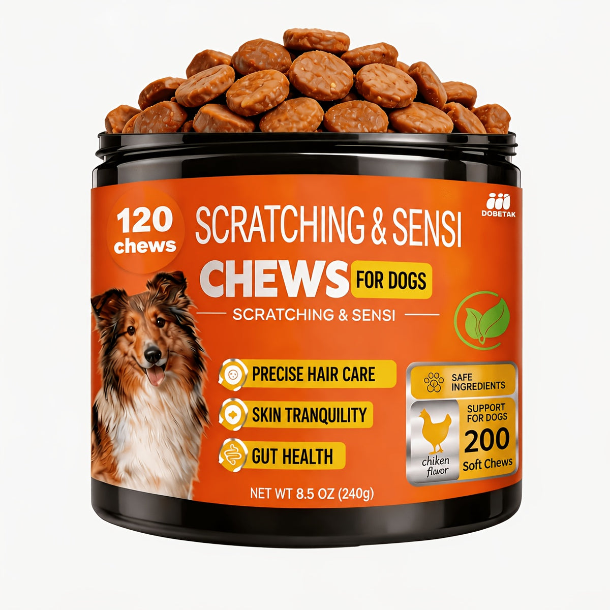 Chicken Flavor Dog Supplement Chews, 120 Count with Listed Probiotics and Omega for Owner-Managed Canine Skin and Coat Care Routines