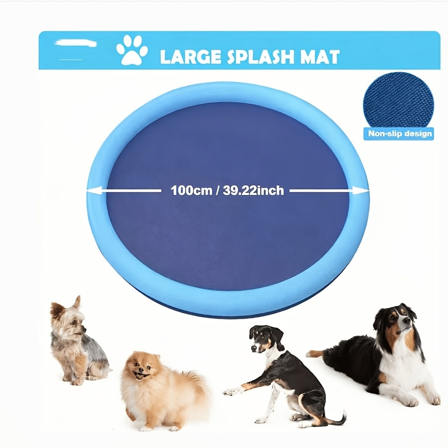Dog Splash Pad Water Spray Mat, 39.37-Inch Round Foldable Blue Pet Play Mat for Supervised Summer Backyard Fun and Small Dog Bathing