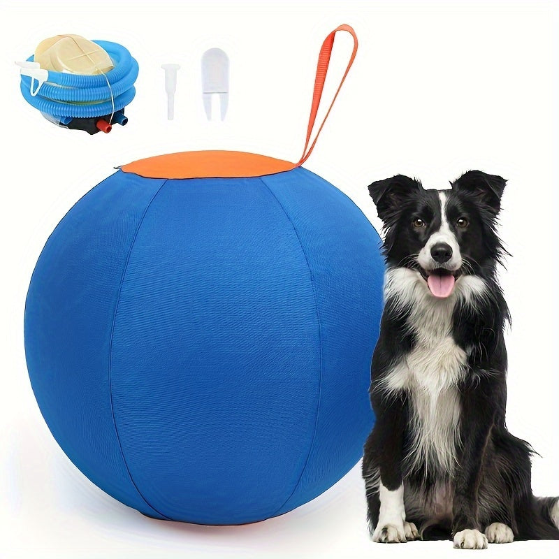 Inflatable Dog Herding Ball for Backyard Chase and Push Games, Battery-Free Interactive Pet Training Toy in Blue and Orange Options