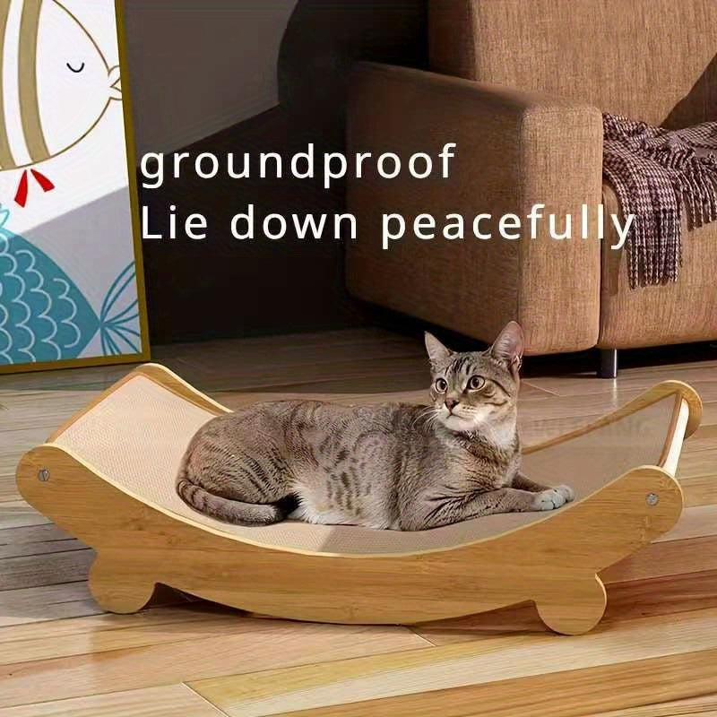 Sisal Cat Hammock Bed with Curved Wooden Frame, 2-in-1 Cat Scratcher Lounger in Small or Large for Indoor Scratching, Stretching and Napping