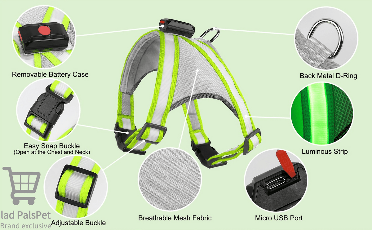 LED Dog Vest with 8 Lighting Modes, Rechargeable Mesh Light Up Walking Vest with Reflective Design and Changeable Color, XS to L