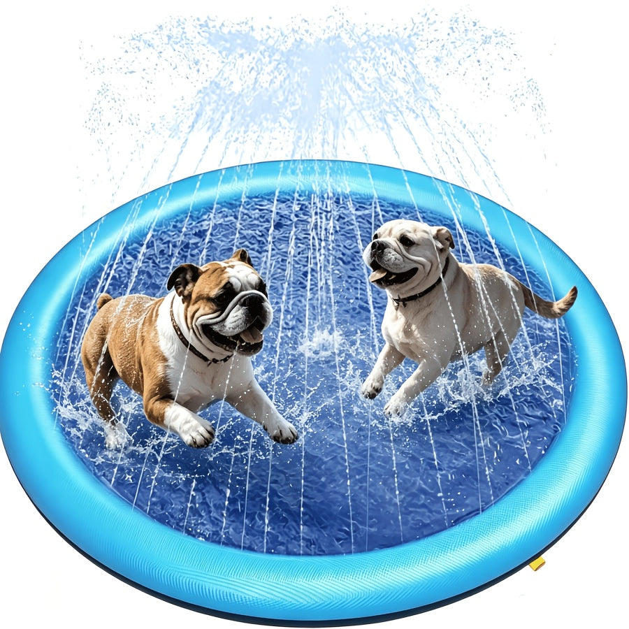 Dog Sprinkler Mat for Small Dogs, 0.6mm Thick Non-Slip Blue Splash Pad for Summer Outdoor Water Play, Backyard Fun and Cooling Breaks