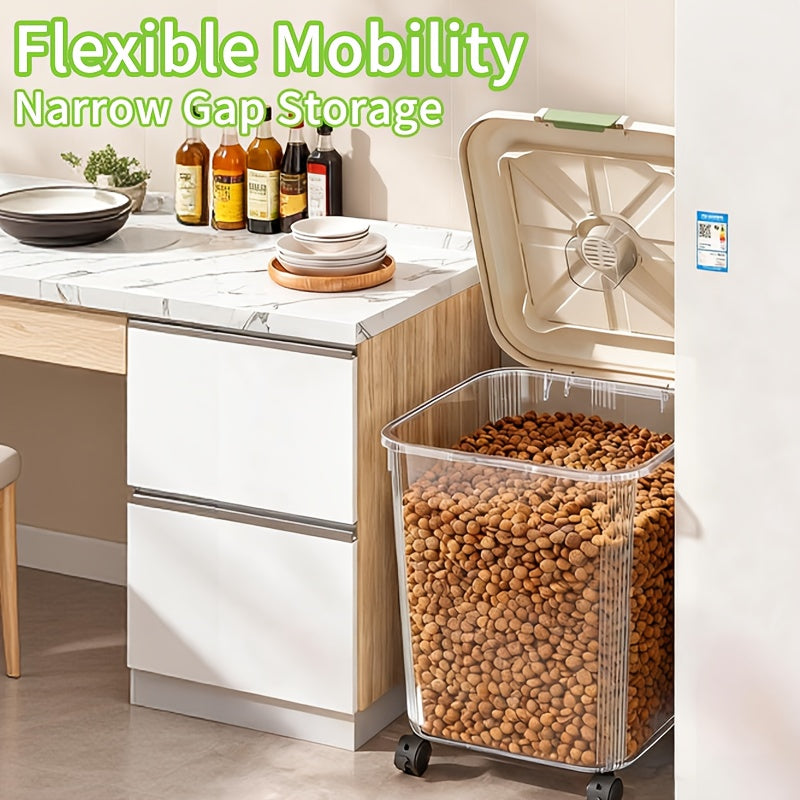 Dog Food Storage Container with Scoop and Locking Lid, 11 or 22 lb Stationary Bins and 55 lb Wheeled Option for Dry Cat Food and Pantry Organization