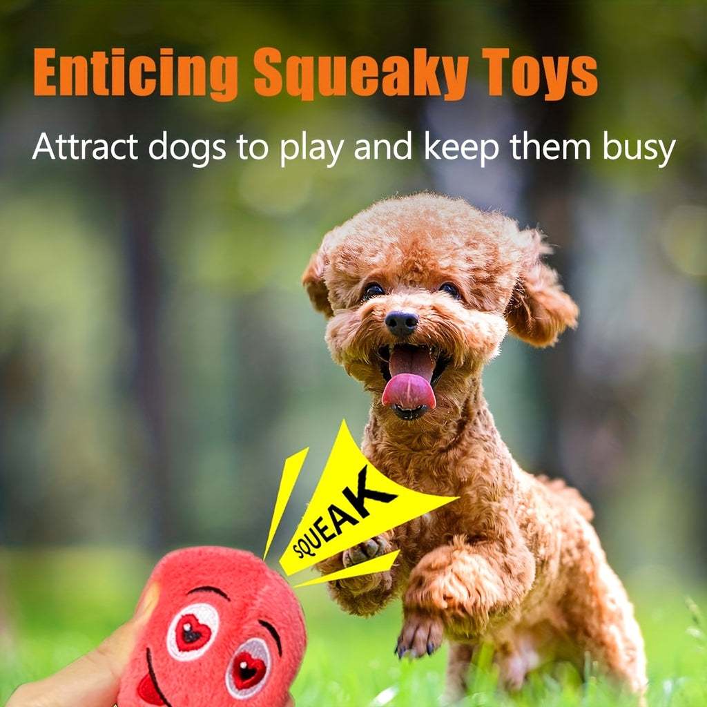 Squeaky Plush Dog Balls 6 Pack with Colorful Expression Faces, Soft Stuffed Fetch Toys for Puppies and Small Dogs, Supervised Interactive Play
