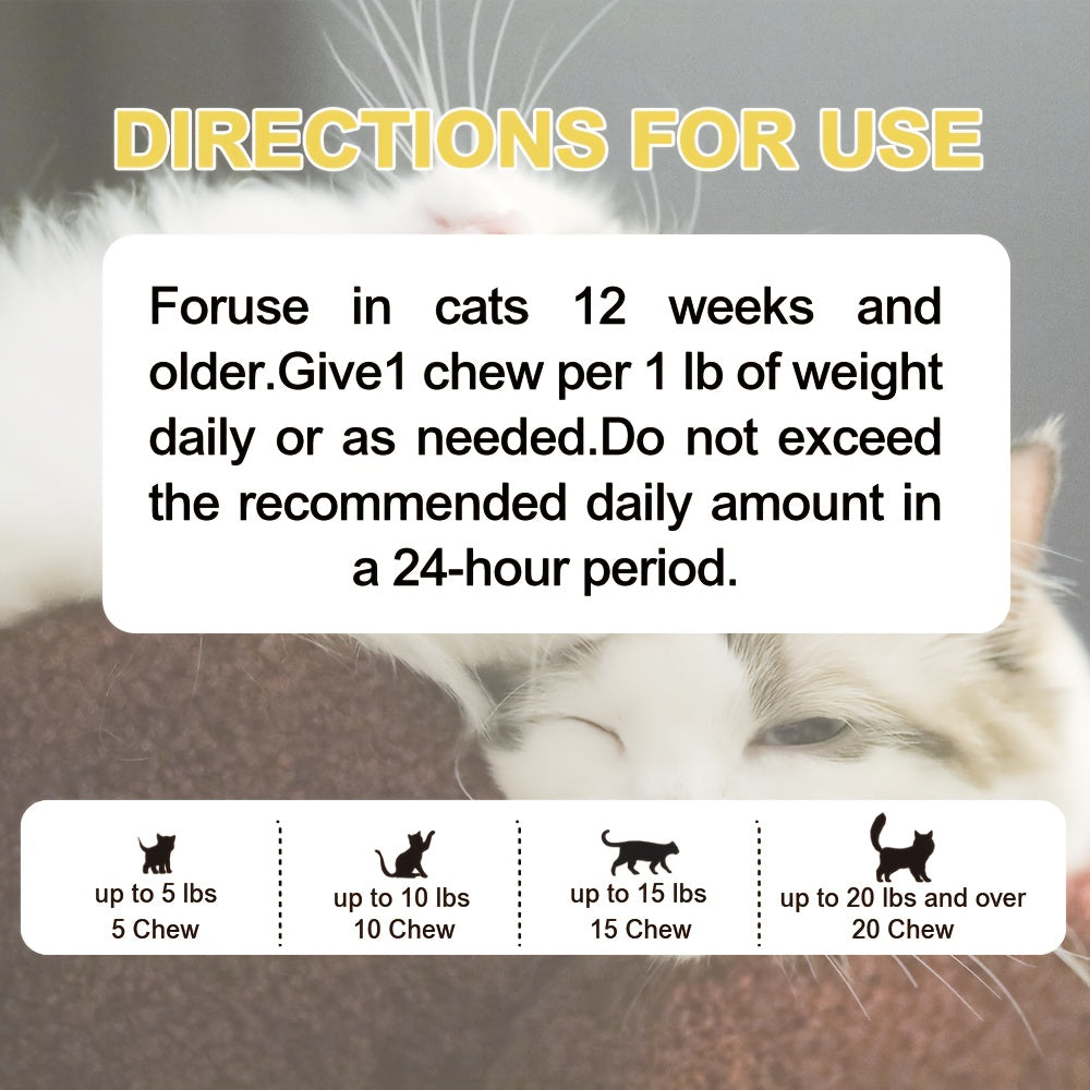 Cat Calming Treats, 150 Count Chicken Flavor Dual-Texture Chews with L-Theanine, Tryptophan and Chamomile, 75g Feline Supplement