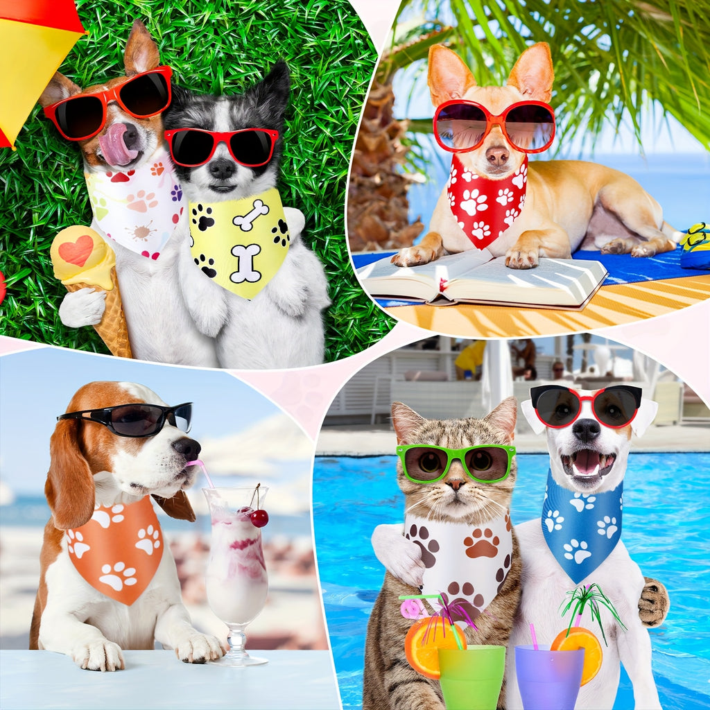 Paw Print Dog Bandanas 50 Pack, Bulk Triangle Pet Kerchiefs and Costume Bibs for Dogs and Cats, Grooming Finishes, Parties and Photo Outfits