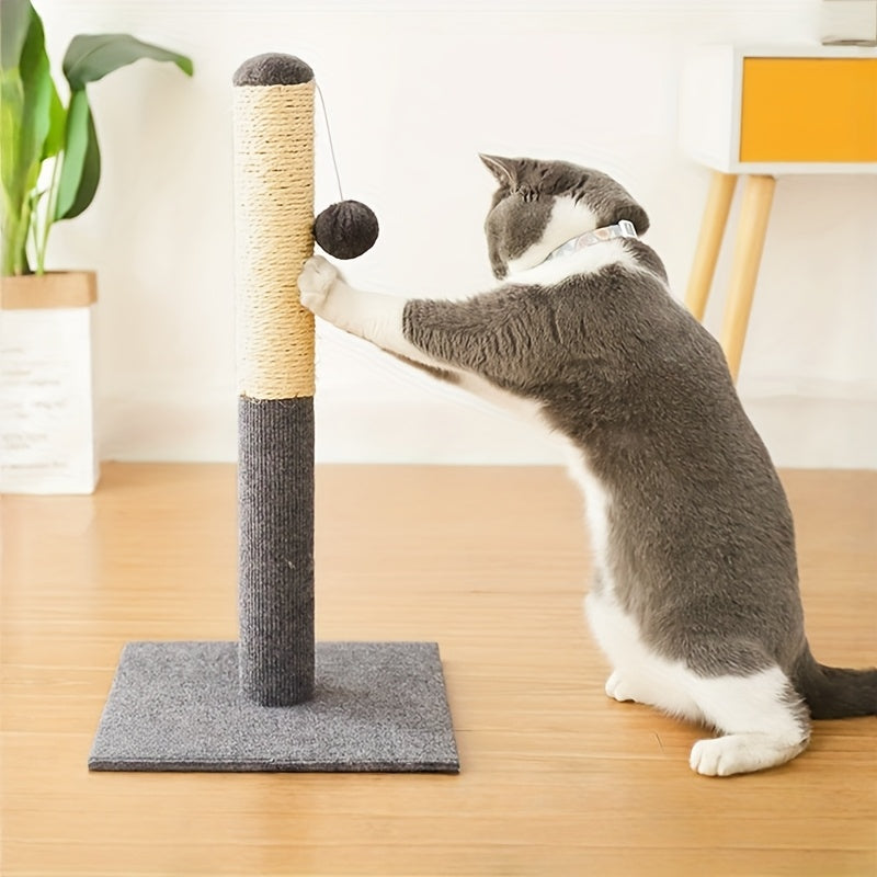 Cat Scratching Post 21 Inch with Hemp Rope, Multi-Level Indoor Cat Climbing Tower with Hanging Balls for Kittens and Adult Cats in Three Colors