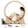 45 Inch Cat Exercise Wheel with Carpeted Runway, Large Wooden Indoor Cat Treadmill for Supervised Activity in Wood, Black or White