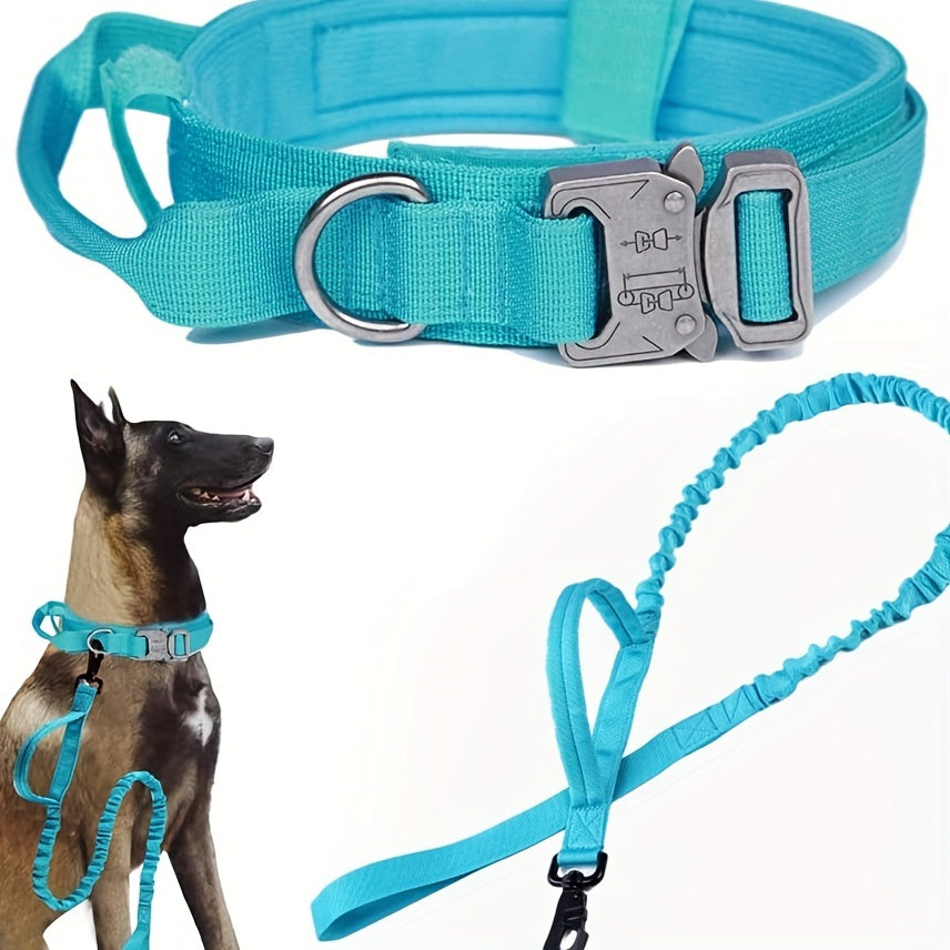 Heavy Duty Dog Collar and Leash Set with Control Handle, 1.5-Inch Padded Adjustable Nylon Collar for Medium and Large Dogs, Walking and Training