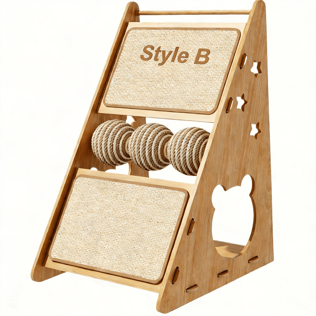 Vertical Cat Scratcher with Nest and 3 Sisal Balls, Wall-Mounting Cat Scratching Board for Indoor Cats, Style B Furniture for Rest and Play