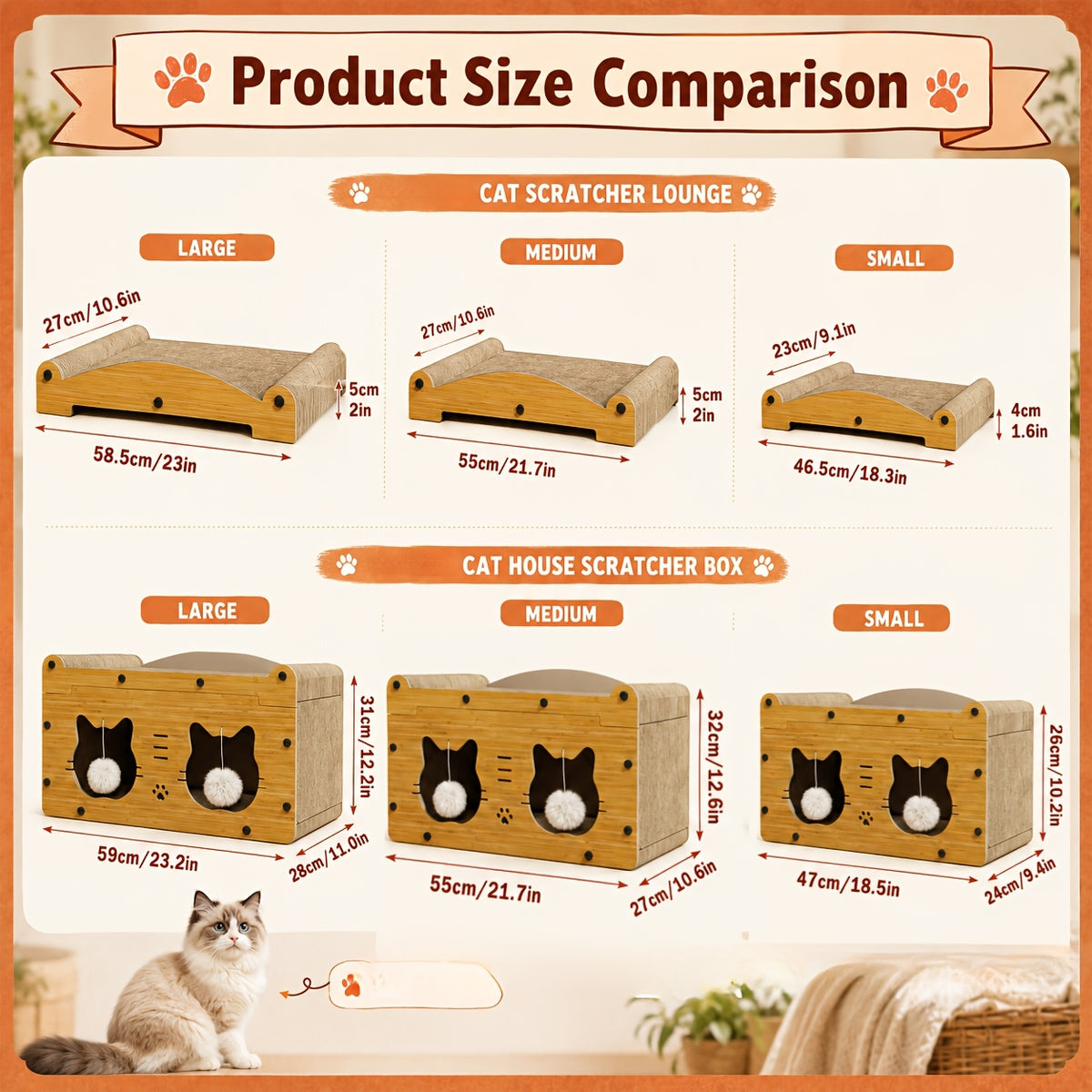 Corrugated Cardboard Cat Scratcher Bed for Indoor Cats, High-Density Scratching and Resting Nest with Small, Medium, Large and Refill Options